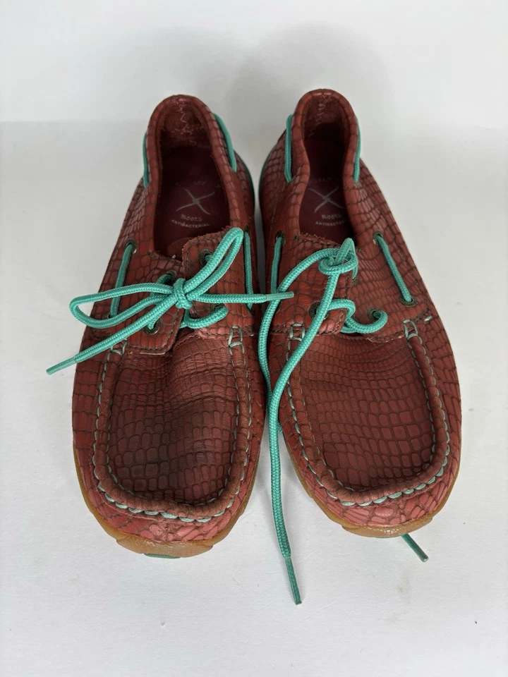 Women's Twisted X Shoes Leather Driving Mocs 7M Slip On Red Turquoise WDM0035 - Image 2 of 4