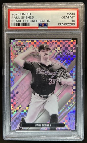 2025 Topps Finest Paul Skenes Rare Pearl Checkerboard Refractor #/30 PSA 10