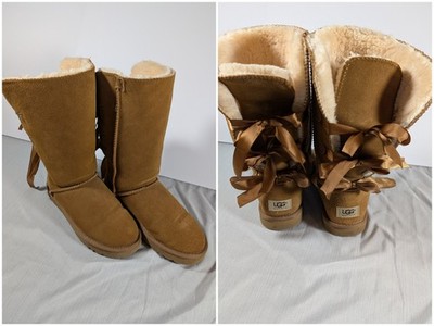 UGG BAILEY BOW II TALL CHESTNUT SUEDE WATERPROOF WOMEN'S BOOTS SIZE US 8 NEW