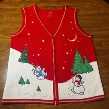 Holiday Snowman Womens Winter Sweater Vest Size XL 16-18