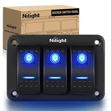 Nilight 90017C 3 Gang Aluminum Panel Toggle Dash 5 Pin On/Off 3 Gang, Blue 