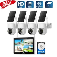 Solar Battery Wireless Home Security Camera System Outdoor Wifi 10" LCD NVR 500G