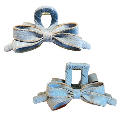 Stylish Blue Jeans Cloth Hair Claw With Bowknot Detail Fit Most Hair Types