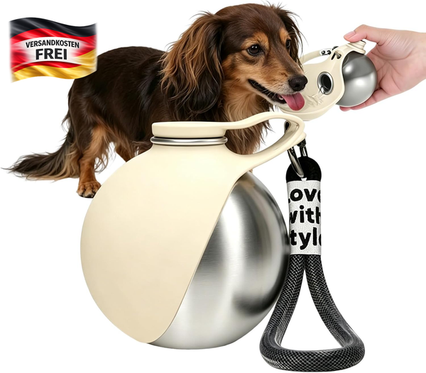 Hundetrinkflasche Edelstahl 285Ml Mit Faltbarem Silikonnapf FüR Unterwegs-image