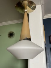 Small Danish MCM Pendant Light Fixture, White Glass Shade