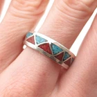 Old Pawn 925 Sterling Silver Vintage Turquoise & Coral Inlay Band Ring Size 10.5