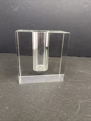 Vintage MCM Tizo Design Bud Vase Crystal Block Rectangular Minimalist HEAVY