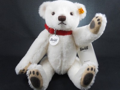Steiff Classic Teddy Bear White Alpaca 27000 Growling Jointed Red Leather 