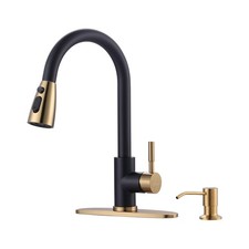 Black and Gold Kitchen Faucet with Soap Dispenser, Stainless Steel Kitchen Si...