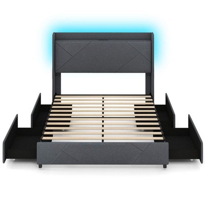 Doppel/King Size Bettgestell mit LED Beleuchtung und Ladestation - King Size