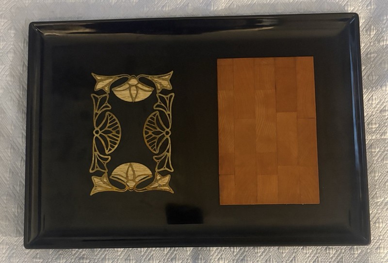 VTG Couroc Cheese Tray w Inlaid Deco Design New England Sugar Maple Wood 15,25”