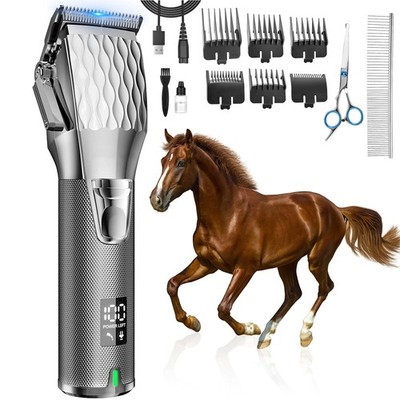 Rechargeable Horses Clippers, Cordless Pet Hair Trimmer Shaver with 6 Guide G...