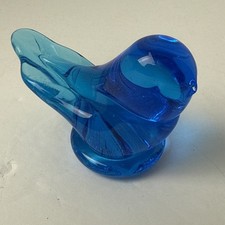 Vintage Leo Ward 1994 Blue Bird Of Happiness Art Glass Signed