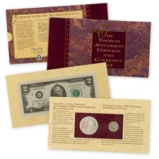 1993 Thomas Jefferson Coinage and Currency Set w/ Silver Dollar OGP 