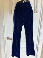 Nasty Gal High Waisted Wide Leg Crushed Velvet Blue Trousers Sz 4 #PA16