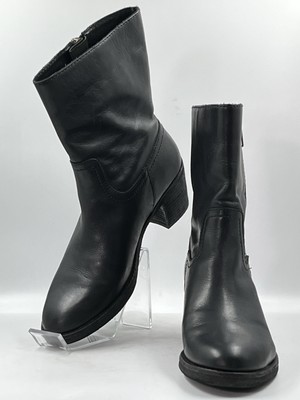 Lands End Holbrook Mid Calf Block Heel Boots Black Leather US 8.5 B Women's
