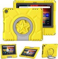 Kid-Proof Shockproof Case for 8in Tablet, Yellow Cover with Handle Stand