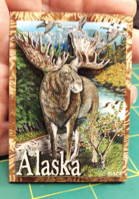 Alaska Magnet  Bull Moose 3D wood Souvenir Magnet We combine &  ship worldwide!