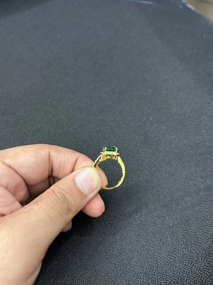 3.40 Ct Emerald Cut Natural Emerald & Diamond Anniversary Ring 14k Yellow Gold 7 - Image 4 of 4