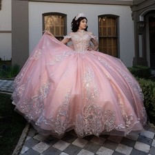 Pink Lace Up Back QuinceaneraDress Shiny Bow Appliques BallGown Customized Sweet