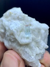 Very Cute Natural Sky Blue Aquamarine Crystal With Garnet On Feldspar
