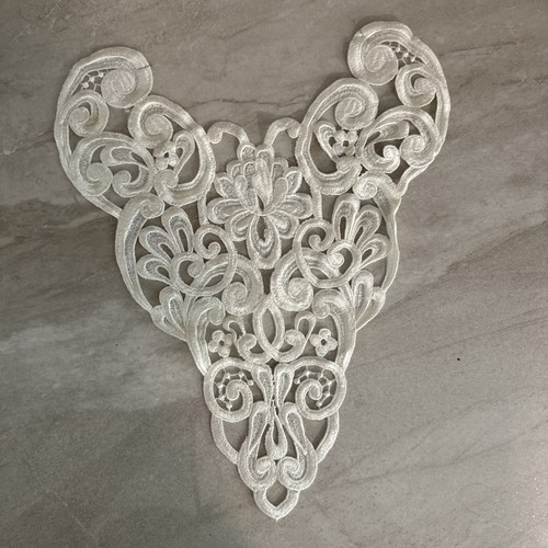 Large Ivory Lace FLORAL RAYON VENISE YOKE APPLIQUÉ Vintage 15”x 12 Bridal - Picture 2 of 7