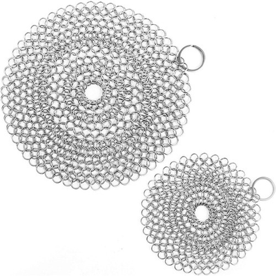 #ad Cast Iron Skillet Cleaner Chainmail Scrubber 2 Pack Stainless Steel Chain Maille $8.39