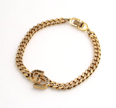 アクセサリー Vintage Dior CD Logo Gold Chain Bracelet Christian Dior Vintage CD Logo Chain Linked Bangle Bracelet