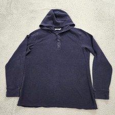 Vince Hoodie Mens Extra Large Blue Navy Henley Lightweight Cotton Pullover Lux