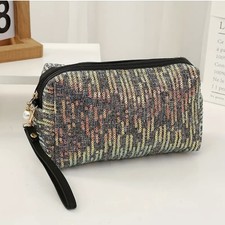 Grey black Sequin  Make Up Bag Travel Bag Cosmetic Bag