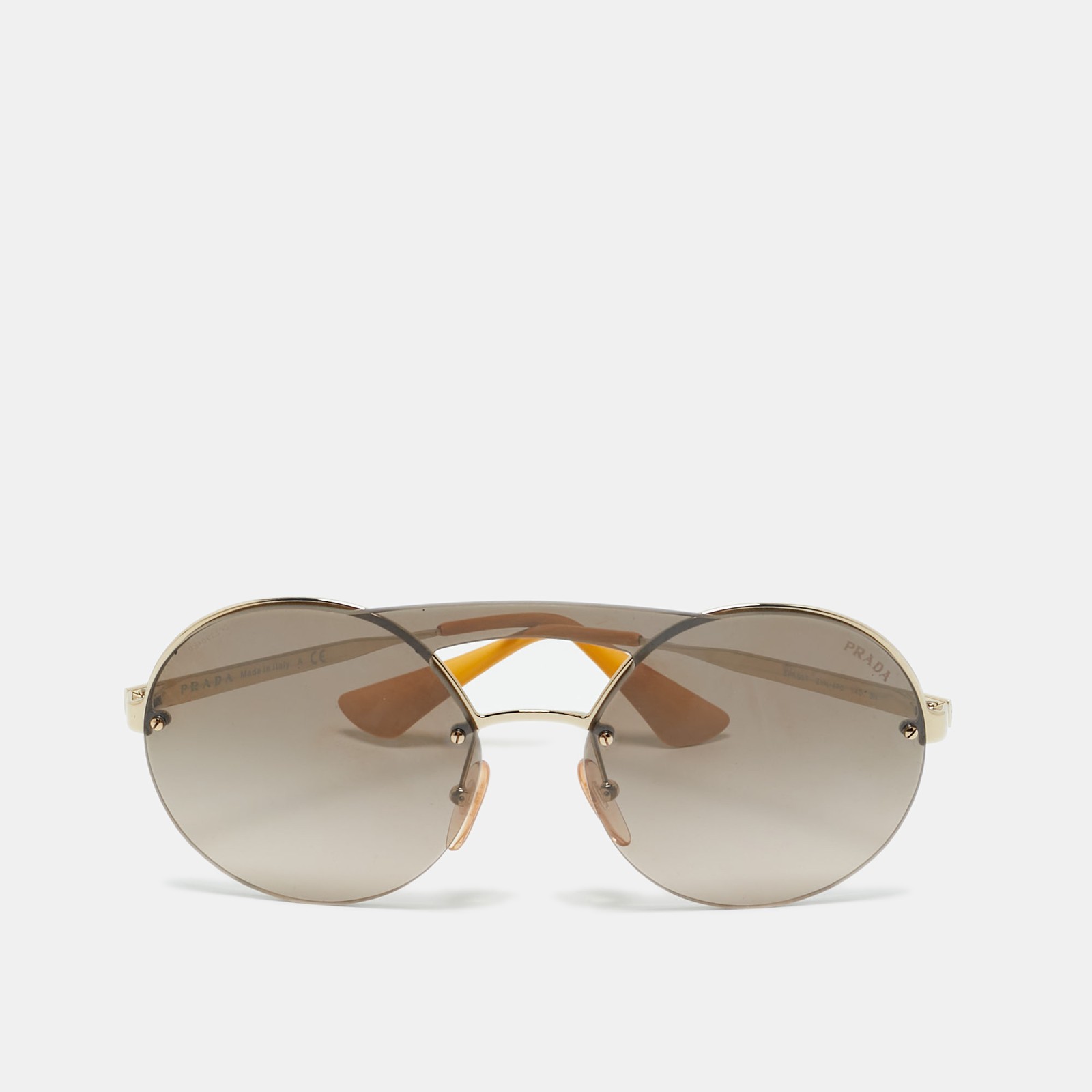 Prada SPR 65T Round Mirrored Sunglasses in Brown Mustard