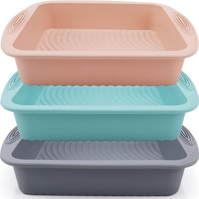 Silicone Square Cake Pan 3 Pack  Non-Stick, Heat-Resistant for Cakes & Brownie