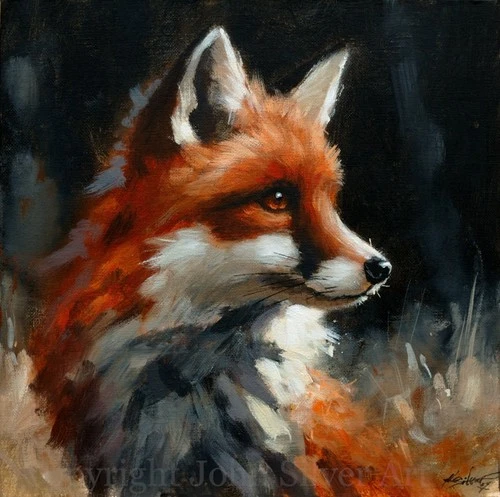 FOX PORTRAIT FINE ART ORIGINAL PAINTING 30 x 30 cm By UK Artist JOHN SILVER