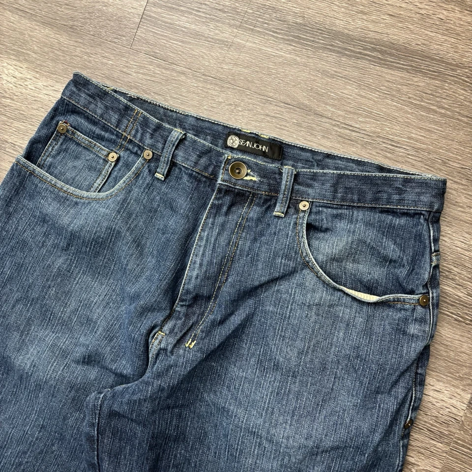 Vintage Sean John Baggy Jeans Mens Size 34x30 Skater 2000s Grunge Y2K Dark Wash - Image 2 of 4
