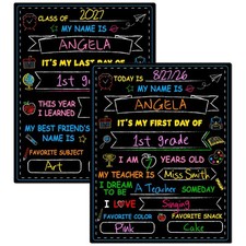 First  Last Day of School Chalkboard, Double Sided 11"W x 14"H, Black