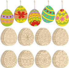 24PCS Wooden Egg Ornaments to Paint Easter Decoration Cutouts Unfinished 8 Diffe