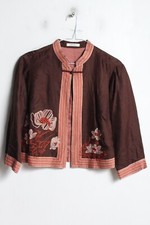 Platinum Womens Cropped Silk Blazer Jacket - Brown - Size 10 (c14)