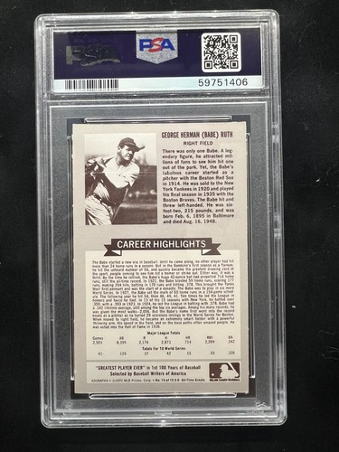 1970 Rold Gold All-Time Baseball Greats #14 Babe Ruth GRADED PSA 8 EX-MT - Picture 2 of 2
