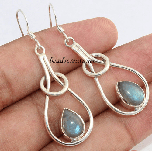 Pendientes colgantes de plata de ley 925 con piedras preciosas de labradorita para regalo de Navidad - Imagen 2 de 6