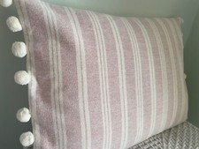 Susie Watson Cambridge  Stripe  Pale Rose  /Plain Back Iv Pom Pom cushion cover
