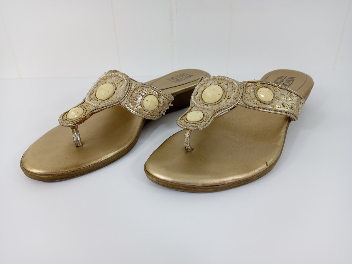 Mootsies Tootsies sandals Womens 7M Mocarmelak gold silver Beads sequins