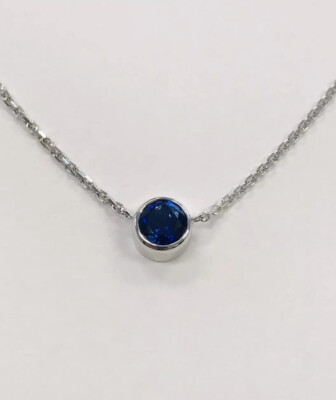 Custom Made Natural Sapphire Necklace in 14Kt White Gold