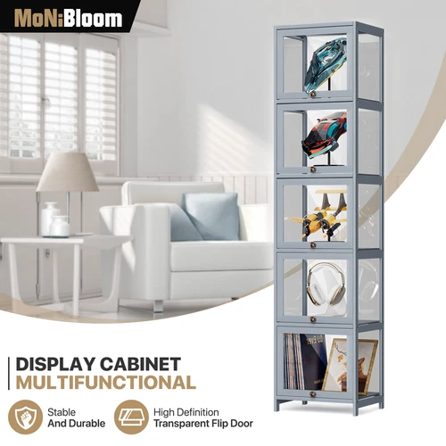 5 Tiers 68" Display Case Collectibles Clear Acrylic Collectibles w/Flip up Door