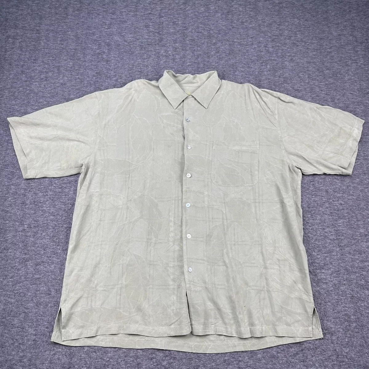 Ben Hogan Shirt Mens X LARGE Green Silk Short Sleeve Pearl Button