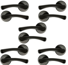 Matt black door handle pack of 5 (pairs) Twirl Lever on Rose 50mm Rose