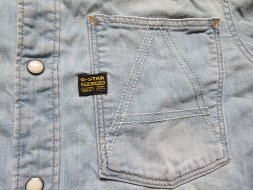 G Star Raw Shirt Mens Medium Blue Denim Pearl Snap Western Long Sleeve Cowboy - Picture 3 of 11