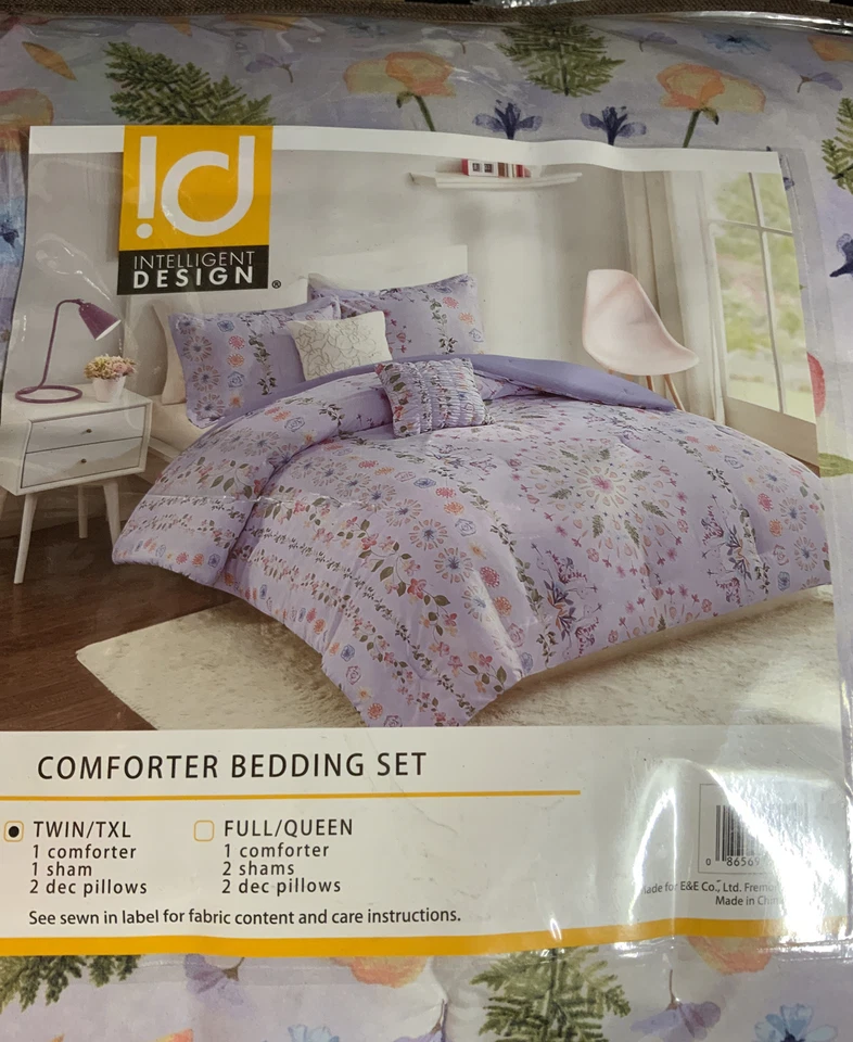 🧷 INTELLIGENT DESIGN COMFORTER BEDDING SET, TWIN/TWIN XL 4pcs floral print - Image 2 of 3