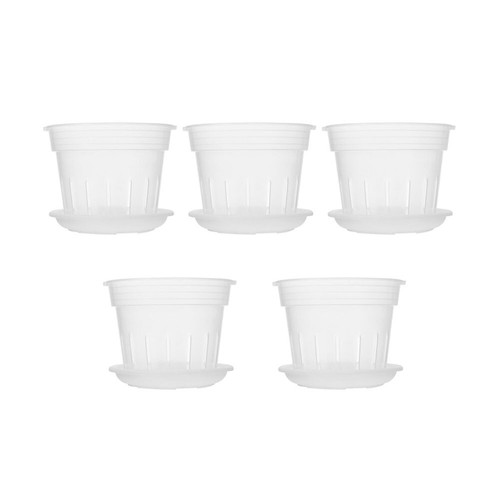 5x Orchid Pots W/ Holes And Saucer, Clear Transparent Plastic Orchid