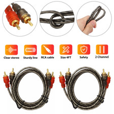 2 RCA Cables 2 Channel Twisted 4Ft Car Audio Shielded Interconnect Amp Wire USA