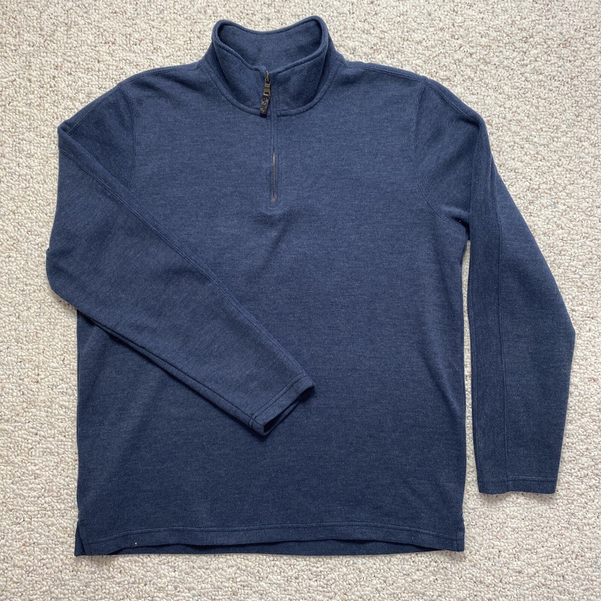 Eddie Bauer Mens Sweater sz L Navy Tight Knit 1/4 Zip Collar